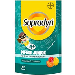 Supradyn Difese Junior Integratore Difese Immunitarie Multivitaminico Vitamine Gommose con Vitamina C, Vitamina D e Zinco per le Difese Immunitarie dei Bambini,25 Caramelle Gommose