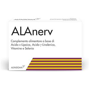ALFASIGMA Alanerv, Integratore Alimentare di Acido Alfa-Lipoico e Acido Gamma-Linoleico, Vitamine e Selenio, per la Protezione delle Cellule Dallo Stress Ossidativo, 20 Compresse Deglutibili