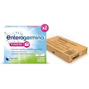 Enterogermina Viaggi, Vitamina b12, Vitamina d, Fermenti Lattici Probiotici, per Adulti - Integratori per Flora Intestinale in Viaggio, Stanchezza e Sistema Immunitario (24 Bustine Gusto Fragola)