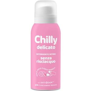 Chilly Senza Risciacquo, Detergente Intimo Senza Risciacquo Delicato, Da usare sulla Carta Igienica, Adatto alle Pelli Sensibili, Formula in Mousse a pH5, Con Anti-Odor, Clinicamente Testato - 100ml