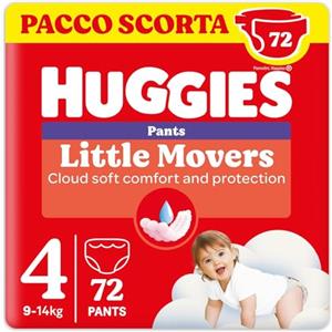 Huggies Little Movers Pannolini Mutandina Taglia 4 (9-14 Kg), Ultra assorbente, Protezione completa, 72 Pz