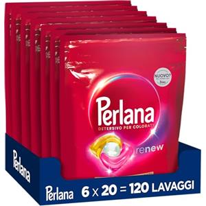 Perlana Detersivo Colorati Caps (6 confezioni da 20 Caps), Detersivo lavatrice capsule per tutti i capi colorati, Detersivo colorati per pulizia delicata e colori e fibre rinnovati