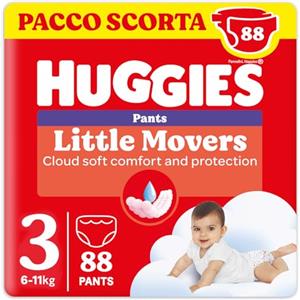 Huggies Little Movers Pannolini Mutandina Taglia 3 (6-11 Kg), Ultra assorbente, Protezione completa, 88 Pz