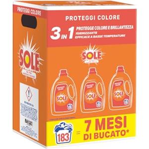 Sole Detersivo Lavatrice Proteggi Colore 183 Lavaggi, Formula igienizzante, Detersivo Lavatrice Liquido Proteggi Colore, rimuove le macchie a basse temperature