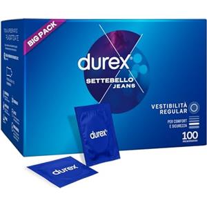 Durex Settebello Jeans, Preservativi Classici, Formato Convenienza, 100 Profilattici