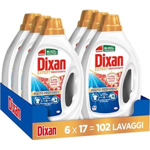 Dixan Liquido Expert Smacchiante Detersivo Lavatrice, 6 confezioni da 17 Lavaggi, Detersivo liquido per una pulizia profonda del bucato e freschezza igienica per lavatrice, Rimuove le macchie da 20°C