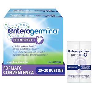 Enterogermina Gonfiore, Fermenti Lattici Probiotici, Prebiotici per Adulti - Integratori con Enzimi Digestivi ed Estratti Vegetali contro Pancia Gonfia e Gonfiore Addominale (40 Bustine )