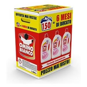 Omino Bianco - Detersivo Lavatrice Liquido, 150 Lavaggi, Rispetta Colori e Tessuti, Fresco Profumo di Ninfea Rosa, 2000 ml x 3 Confezioni