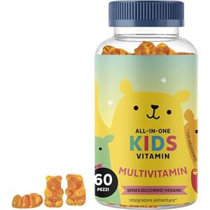 Bears with Benefits Multivitaminico Bambini +4 - Vitamine Caramelle Gommose Bambini - Difese Immunitarie - Con Vitamina B12, C, D, E e Iodio - 60 pezzi (1 mese) - Senza Zuccheri Aggiunti, Vegano - Bears with Benefits
