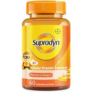 Supradyn Junior Vitamine Gommose Multivitaminico Bambini con Omega 3, Colina, B6, B12, Vitamina C e Niacina, per Integrare l'Alimentazione e Sostenere le Difese immunitarie, 60 Caramelle Gommose