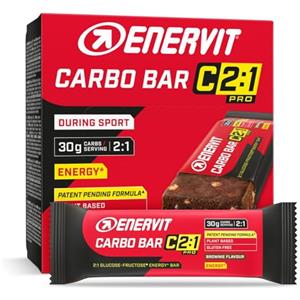 Enervit, Carbo Bar C2:1PRO Brownie, Barrette Energetiche, 30g di Carboidrati, Gusto Cioccolato, Per Attività di Endurance, +50% di Carboidrati Assorbiti, Senza Glutine, VeganOk, 12 Barrette da 45g
