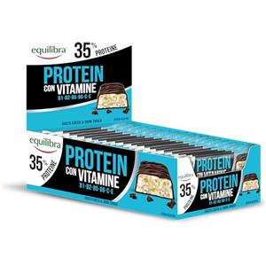 Equilibra Barrette Proteiche, 35% Proteine, 24x45g, Cocco & Dark Choco, Proteine 15.8g per Aumento della Massa Muscolare, Vitamine C e B1 per Metabolismo Energetico, Vitamine B2, B5, B6 per Stanchezza