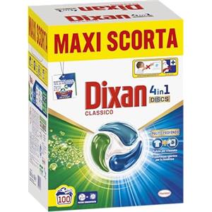 Dixan DISCS 4in1 Classico Detersivo Lavatrice, 50 x 2 Lavaggi, Capsule Lavatrice per una Pulizia Profonda del Bucato e Freschezza Igienica per la Lavatrice, Rimuove le Macchie da 20°C