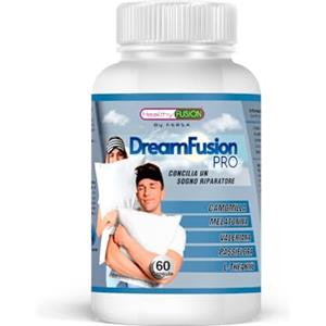 Healthy Fusion DreamFusion Pro | Melatonina + L-Teanina + Valeriana + Passiflora + Camomilla + Triptofano | Concilia il Sonno facilmente | Sonno lungo e riposante | Azione veloce | 60 capsule