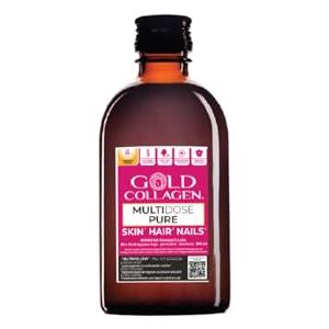 GOLD COLLAGEN Multidose Pure - Collagene Integratore con Biotina Crescita Capelli Pelle Unghie, Umore Energia e Sistema Immunitario con Vitamina C, Collagene Marino con Acido Ialuronico e Zinco 300ml