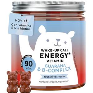 Bears with Benefits Wake Up Call Energy Vitamin - Supporto Naturale di Energia con Guaranà 30 mg, Vitamine B6, B12 e Biotina - 90 pezzi (3 mesi) - Senza zucchero, Vegano - Bears with Benefits