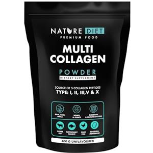 Nature Diet Multi Collagene in Polvere Non Aromatizzato Idrolizzato Collagene peptidico di tipo: I, II, III, V e X, altamente biodisponibile, collageno peptide, 400G