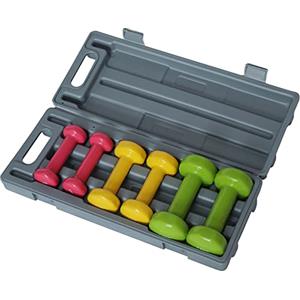 BAKAJI Set 6 Manubri da Palestra con Valigetta (2x0.5kg + 2x1kg + 2x1.5kg), Pesi Fitness Rivestimento in Gommapiuma, Ergonomico, Antiruggine, Antiscivolo, Riabilitazione Fisica, Allenamento