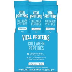 Vital Proteins Collagen Peptides, integratore collagene idrolizzato in polvere, inodore e insapore, per pelle, capelli e unghie, 10g di peptidi di collagene bovino per porzione, 10 bustine x 10g