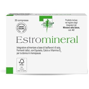 Estromineral, Integratore Menopausa Favorisce il Drenaggio, 20 Compresse con Isoflavoni di Soia, Fermenti Lattici, Equiseto, Calcio e Vitamina D3, Senza Glutine e Senza Lattosio