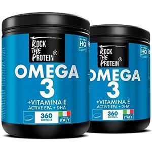Rock The Protein Omega 3 Olio Di Pesce 2000 mg Con Vitamina E, 2 Softgel Al Giorno, 360mg EPA & 240mg DHA Per Dose, Rock The Protein® Integratore Omega 3 Fish Oil, Apporto di Acidi Grassi Essenziali Omega3
