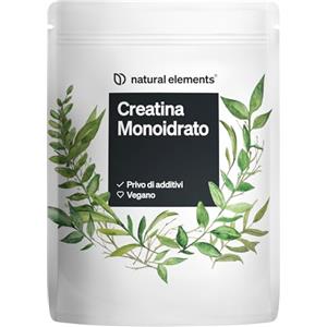 natural elements Creatina Monoidrata, 500g Polvere Ultrafine (mesh 200), Integratore per Allenamento, Sport, Palestra e Pre, prodotta e testata in Laboratorio in Germania, senza Additivi inutili, con Misurino, Vegan