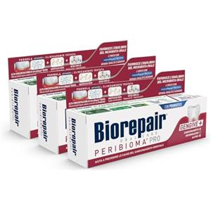 Biorepair, Dentifricio Peribioma, Pro Gengive+, 3 confezioni da 75 ml, per un Normale Microbiota Orale, Previene Sanguinamento Gengivale e Protegge dalla Placca Gengivale