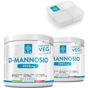 +LIFE D Mannosio Puro 2000mg 360 Capsule PiùLife, 3 Al Giorno, Integratore Vie Urinarie Donna, Integratore Cistite, Benessere Quotidiano, Sostituto Al Mirtillo Rosso