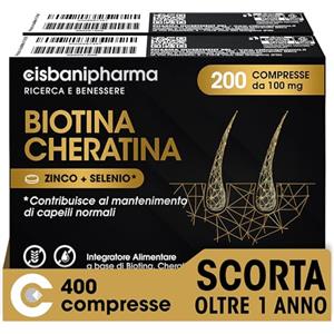 CISBANI PHARMA Biotina Cheratina, Integratore Capelli e Unghie, Oltre 1 Anno di Scorta, 2 Confezioni da 200 compresse da 100 mg con Zinco e Selenio - Senza Glutine e Lattosio