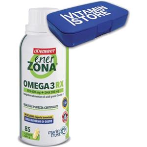 Enervit, Enerzona Omega 3 RX 85 Capsule da 1g Senza Ritorno di Gusto, Integratore Omega 3 IFOS, Acidi Grassi per Cuore, Vista e Cervello, Olio di Pesce Omega 1000mg, Senza Glutine, con Portapillole