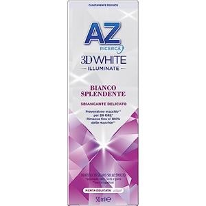 AZ Ricerca DENTIFRICIO 3D White Illuminate Bianco Splendente, SBIANCANTE DELICATO, RIMUOVE Fino al 100% delle MACCHIE Superficiali, Confezione SINGOLA da 50ml, Gusto MENTA DELICATA