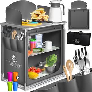 KESSER® Cucina da campeggio, con borsa per il trasporto e set di bicchieri, armadietto da campeggio pieghevole, con struttura in alluminio, cucina da viaggio, armadietto da tenda, cucina da campeggio,