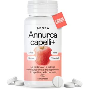 Aenea, Mela Annurca Capelli 60 Cps, Anticaduta Uomo e Donna, Rinforza e Favorisce la Crescita Con Biotina, Selenio, Rame, Vitamina E, Melannurca Integratore Capelli, Cuoio Capelluto, Pelle e Unghie
