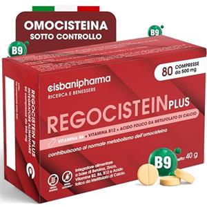 CISBANI PHARMA Regocistein Plus a Base di Vitamina B12, Acido Folico in Forma Attiva, Betaina e Zinco - Supporto per il Metabolismo dell'Omocisteina - 80 Compresse