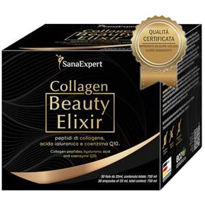 SanaExpert Collagen Beauty Elixir - Integratore per la Cura di Pelle, Capelli e Unghie - Collagene, Acido Ialuronico e Coenzima Q10-30 Fiale - Prodotto in Germania