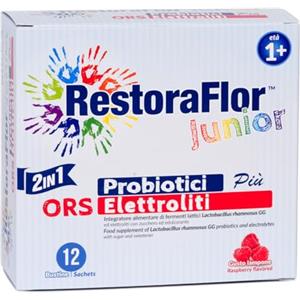 U.G.A. Nutraceuticals Fermenti Lattici Probiotici per Bambini Restoraflor Junior - 5 Miliardi di Probiotici per Intestino con Lactobacillus Rhamnosus GG e Sali Minerali - 12 Bustine in Polvere