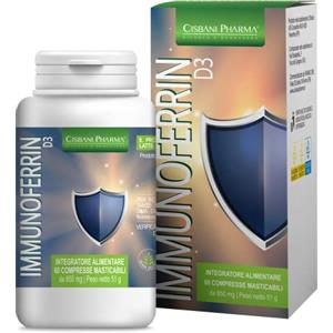 CISBANI PHARMA Immunoferrin, Lattofferina pura, 60 compresse - con Vitamina C, D e Zinco - Rinforza il sistema immunitario - Integratore Antiossidante stimola le Difese Immunitarie