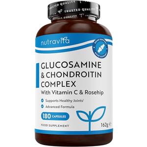 Nutravita Glucosamina Solfato e Condroitina Complesso - con Vitamina C, Estratti di Cinorrodo, Zenzero e Curcuma - 180 Capsule Alto Dosaggio per 6 Mesi, Prodotto nel Regno Unito da Nutravita