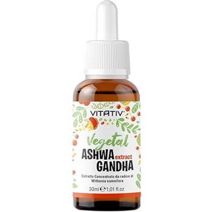 VITATIV Ashwagandha Ginseng indiano (Withania somnifera) Estratto 100% Vegetale in Gocce - Estratto Puro di Radici -Analcoolico - VITATIV 30ml