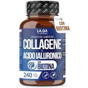LA.GA Collagene e Acido Ialuronico con BIOTINA per Capelli, Pelle, Unghie e Articolazioni. Collagene Idrolizzato 240 compresse 2000 MG con Zinco, CoQ10 e Vit. C + E per Ossa e Denti Forti. Made in Italy