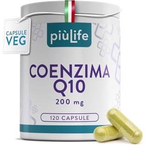 +LIFE Coenzima Q10 200mg PiùLife 120 Capsule Q10 Coenzima Da Ubiquinone Antiossidante Antiage, CoQ10 Integratore Pelle, Sistema Immunitario, Integratore Energia Contro i Radicali Liberi, Coenzyme Q10