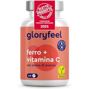 Gloryfeel Ferro Integratore 20mg + Vitamina C, 240 Compresse, Eletto PRODOTTO DELL'ANNO 2025, Ferro Integratore per Anemia, Mestruazioni e Stanchezza Fisica, Alta Biodisponibilità, Ricostituente Sangue, Vegan