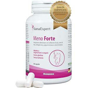 SanaExpert Meno Forte - Integratore Naturale per Alleviare i Sintomi della Menopausa - Con Isoflavoni di Soia, Calcio, Selenio e Vitamine - 60 Capsule - Prodotto in Germania
