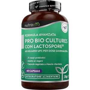 Nutravita Fermenti Lattici Probiotici per Intestino con 60 miliardi CFU e 21 Ceppi Batterici con Lactobacillus Gasseri & Inulina - 60 capsule vegane Probiotici Donna e Uomo, Fermenti Lattici Adulti