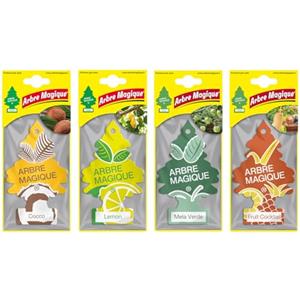 Arbre Magique Profumatore Auto, Box Assortito da 24 pz Misti "FRUIT" Cocco, Lemon, Mela verde, Fruit cocktail - Durata Fino a 7 Settimane, Made in Italy