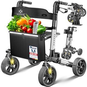 KESSER Leggero deambulatore pieghevole Girello ultraleggero con 4 ruote Premium in alluminio Rollator Set Peso massimo sopportato: 136 Kg