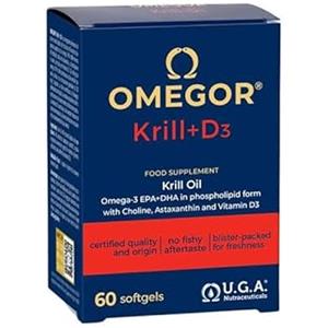 Omegor - Olio di Krill Omega 3 Puro - Krill con Vitamina D3 (60 Capsule) Ricco di Omega-3 EPA e DHA - Senza Retrogusto e Facile da Digerire