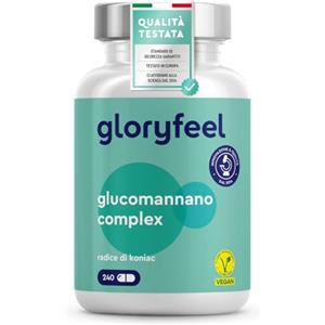 Gloryfeel Glucomannano Forte, 240 Capsule, 4.000 mg per Dose Giornaliera, da Radice diKonjac, Arricchito con Cromo e Vitamina B3, Fibra Saziante VegetaleKonjac, Integratore Ad Alto Dosaggio, 100% Vegan