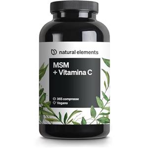 natural elements MSM 2.000 mg + vitamina C naturale - 365 compresse anziché capsule - metilsulfonilmetano - ad alto dosaggio, vegano - testato in laboratorio in Germania