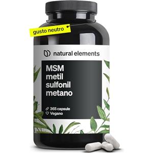 natural elements Integratore MSM Puro 99,9% Metilsulfonilmetano - Zolfo Organico MSM - 1600mg - 365 capsule vegan - per la Salute di Ossa e Articolazioni - Antinfiammatorio Muscolare - Testato in Laboratorio